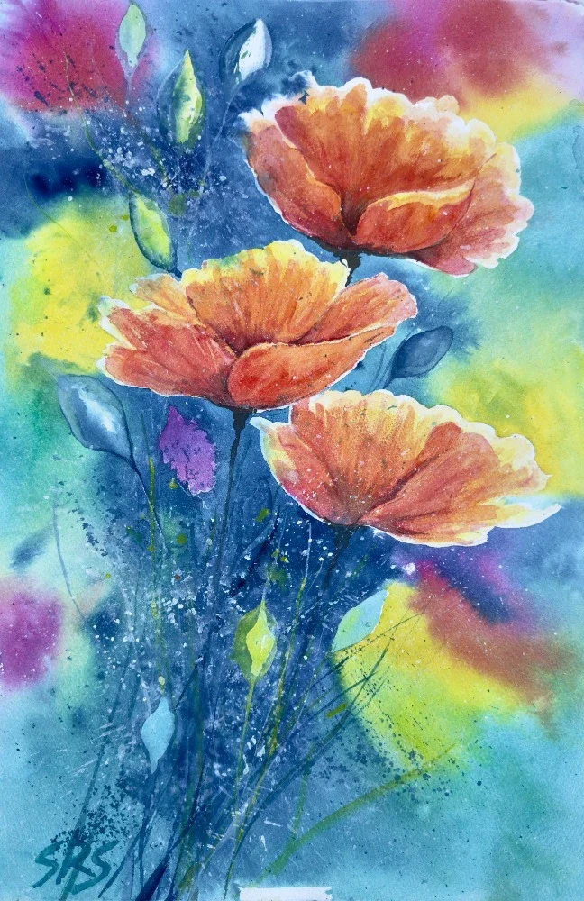 Expressive watercolour painting exploring colour returning after overwhelm, with vibrant layered tones.