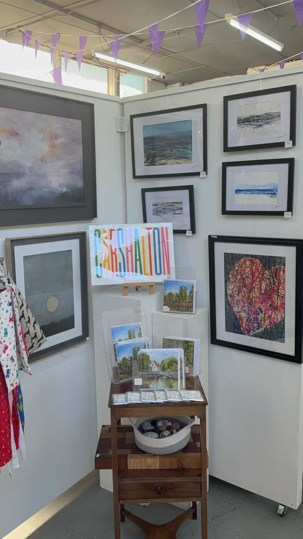 Simon Robin Stephens Carshalton watercolour prints and cards displayed inside Vellum Mill Gallery.
